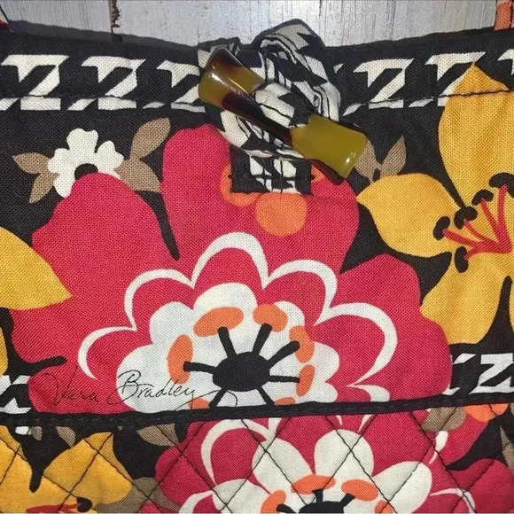 Vera Bradley Quilted Tote Bag Orange Red Floral Pattern - Picture 4 of 14